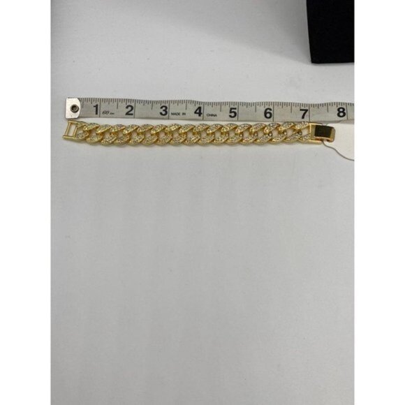 Inlaid Crystals Thick Cuban Chain Bracelet 7in - Picture 6 of 8